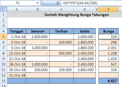 menghitung bunga tabungan dengan rumus excel