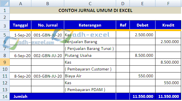 contoh membuat jurnal umum di excel