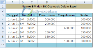 Nomor urut otomatis BM BK dengan teks