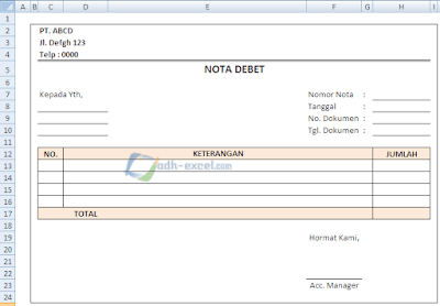 Contoh Nota Debet Dalam Excel