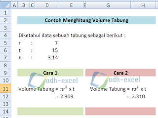 rumus excel untuk menghitung volume tabung