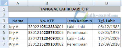 Menghitung Tanggal Lahir dari KTP dengan rumus dalam excel