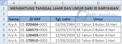 Rumus Excel Menghitung Umur Dari ID Karyawan