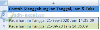 menggabungkan tanggal, jam dan teks di excel