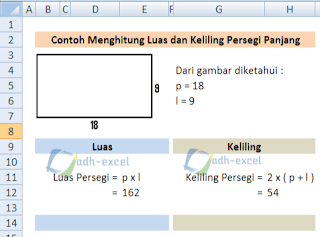 rumus excel untuk menghitung luas dan keliling persegi panjang