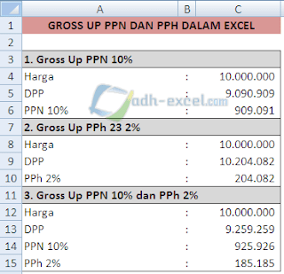 Gross Up PPn dan PPh Dalam Excel