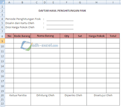 contoh form hasil penghitungan fisik barang