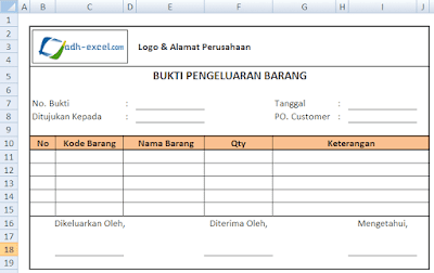 Contoh Form Bukti Pengeluaran Barang Dalam Excel