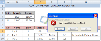 Error yang muncul saat salah mengisi jam