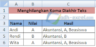 Menghilangkan koma diakhir teks dalam Excel