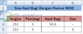 menghitung sisa bagi hasil dengan rumus MOD