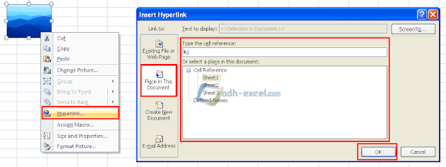 hyperlink pada gambar di excel