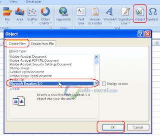 Menu Equation dalam Excel