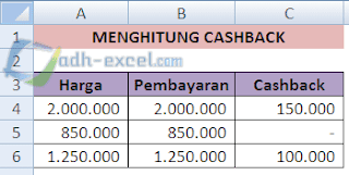 Menghitung cashback dalam Excel