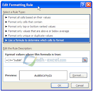 adh-excel.com Conditional Formatting untuk mencoret data