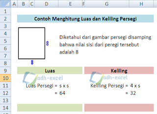 menghitung luas dan keliling persegi dengan rumus Excel