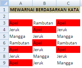 Mewarnai cell berdasarkan kata