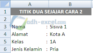 adh-excel.com Titik dua sejajar dan otomatis dalam excel