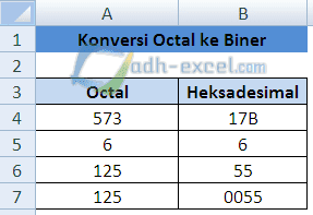 adh-excel.com Konversi Octal ke Heksadesimal dengan rumus excel