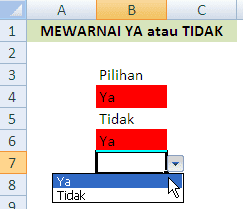 Mewarnai pilihan Ya atau Tidak